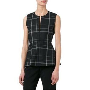 Theory Ralnaka B Split Neck Wool Peplum Top Burren Check Blouse Black White M 8